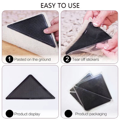 4Pcs/Set Triangle Washable Reusable Rug Gripper Anti-Skid Rubber Mat Non Slip Patch Tape for Tile Floors Carpets Corners Pad