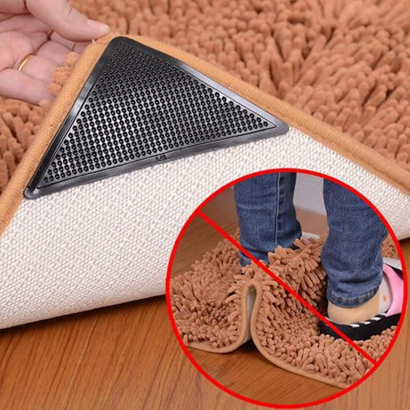 4Pcs/Set Triangle Washable Reusable Rug Gripper Anti-Skid Rubber Mat Non Slip Patch Tape for Tile Floors Carpets Corners Pad